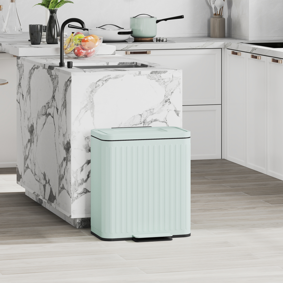 HOMCOM 2 x 20L Double Rubbish Bin, Pedal Bin with Soft-Close Lid, Green