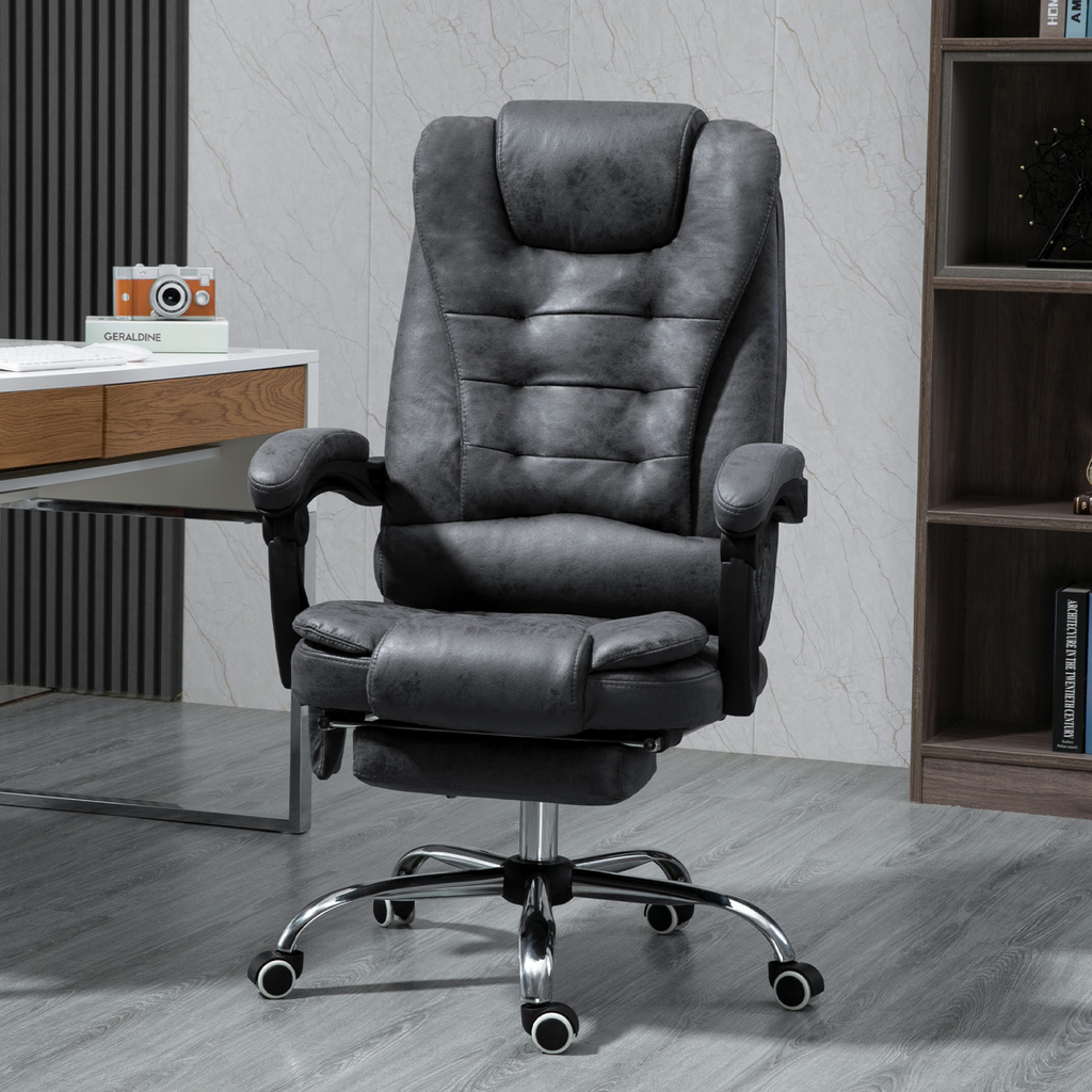 Vintage High Back Heated Massage Office Chair with 6 Vibration Points, Dark Grey