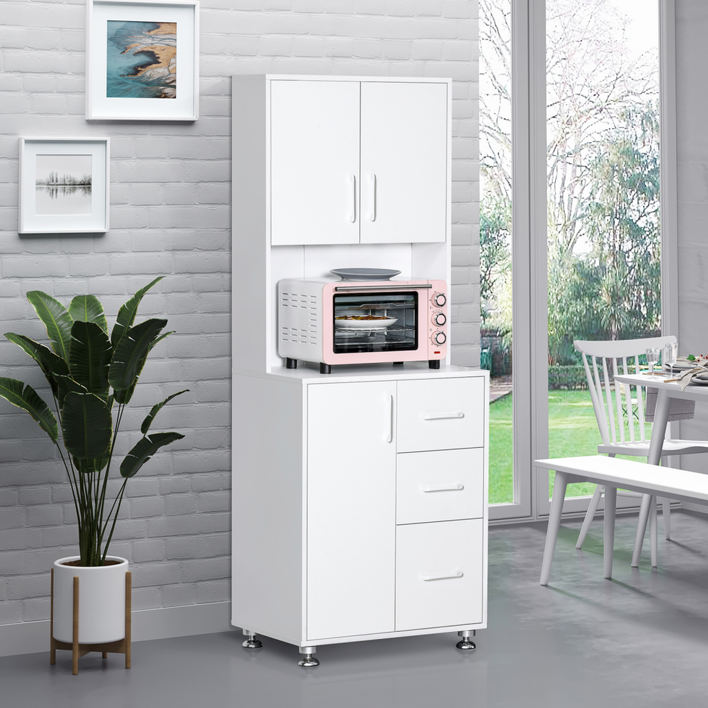 Kitchen Buffet Storage,2 Cabinets, 3 Drawers , 60x40x150cm, White