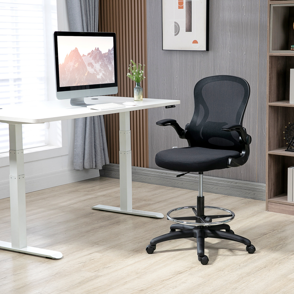 Vinsetto Draughtsman Chair Tall Office Chair with Adjustable Footrest Ring Black