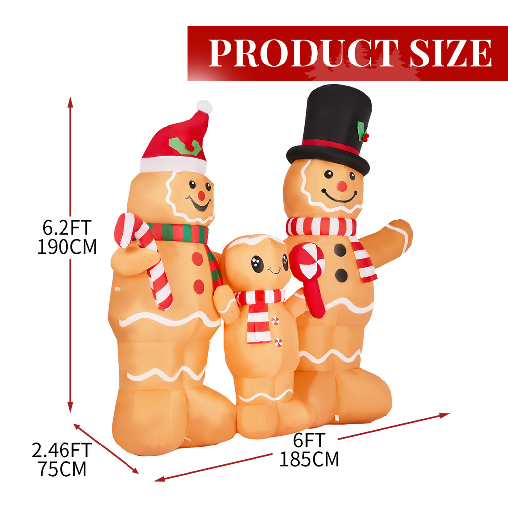 1.9M Lighted Christmas Inflatable Decoration, Inflatable Gingerbread Man Family