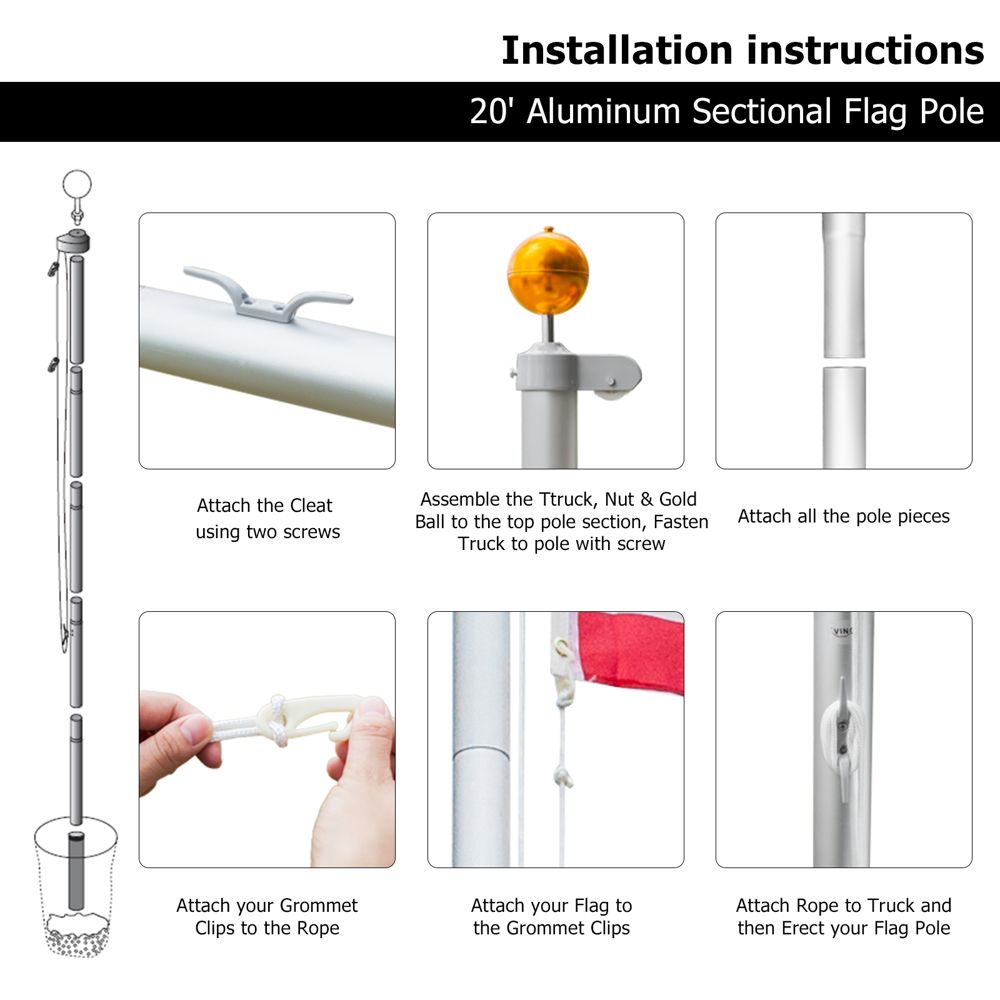 5.1*5.1*750cm Aluminum Alloy Splicing Flagpole Adjustable And Retractable