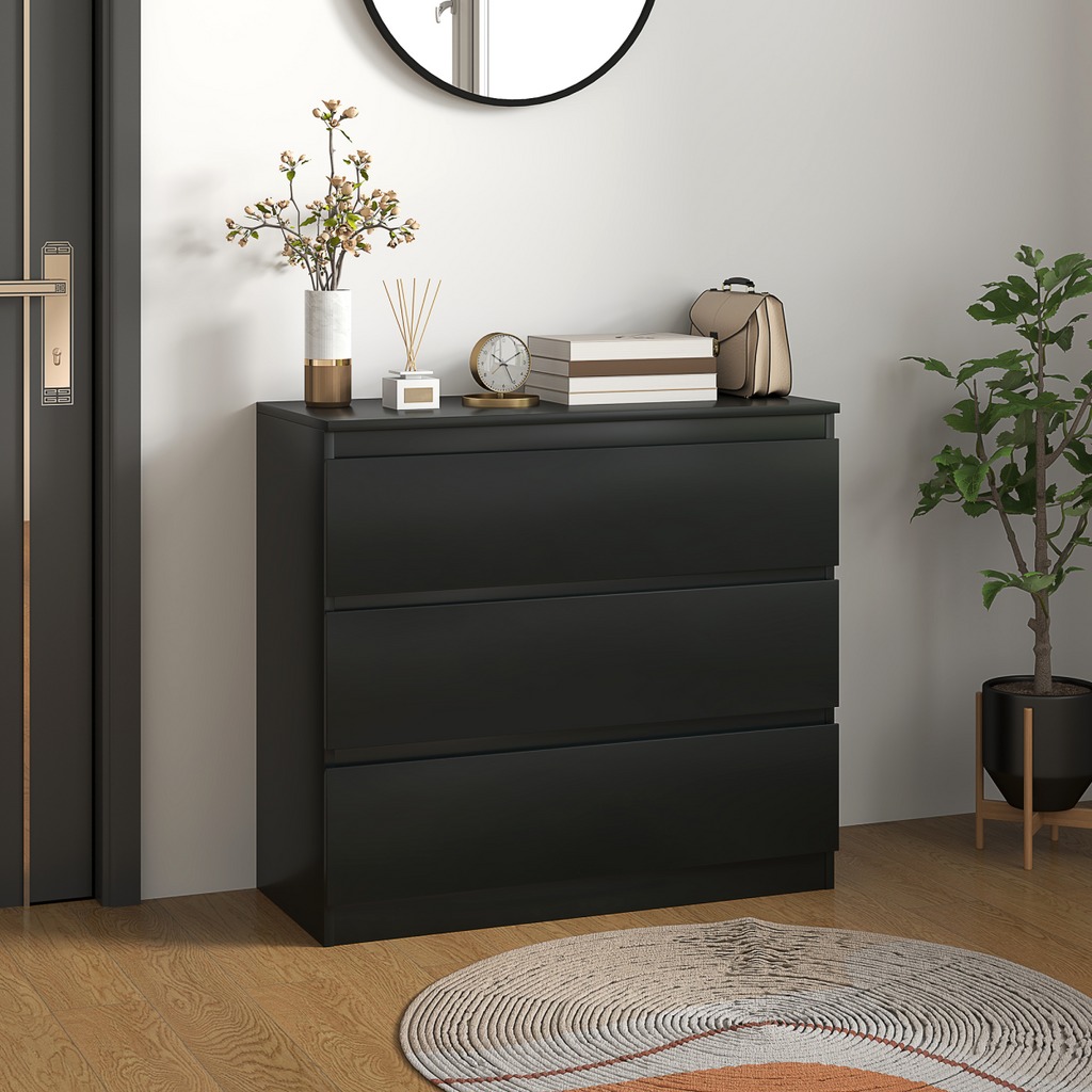 HOMCOM Chest of Drawers, 3 Drawer Storage Cabinet Unit for Bedroom, Black