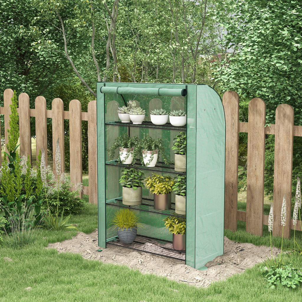 Outsunny Mini Green House with 4 Tier Shelves, 170H x 120W x 50Dcm, Green