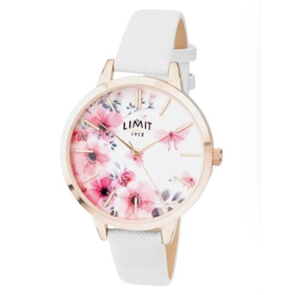 Limit Ladies Secret garden Pink & White Floral Dial White leather strap watch 60021