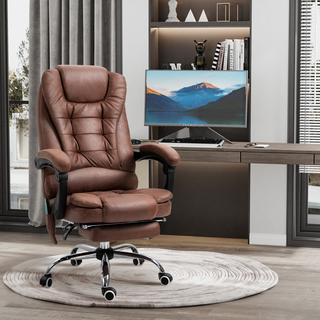 Vintage High Back Heated Massage Office Chair with 6 Vibration Points, Brown