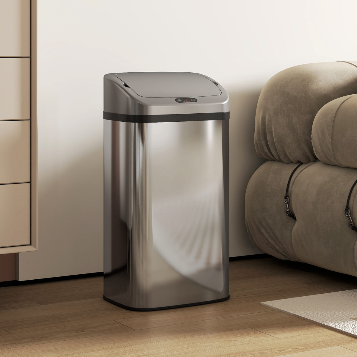 HOMCOM 48L Sensor Bin, Stainless Steel Kitchen Bin with Automatic Close