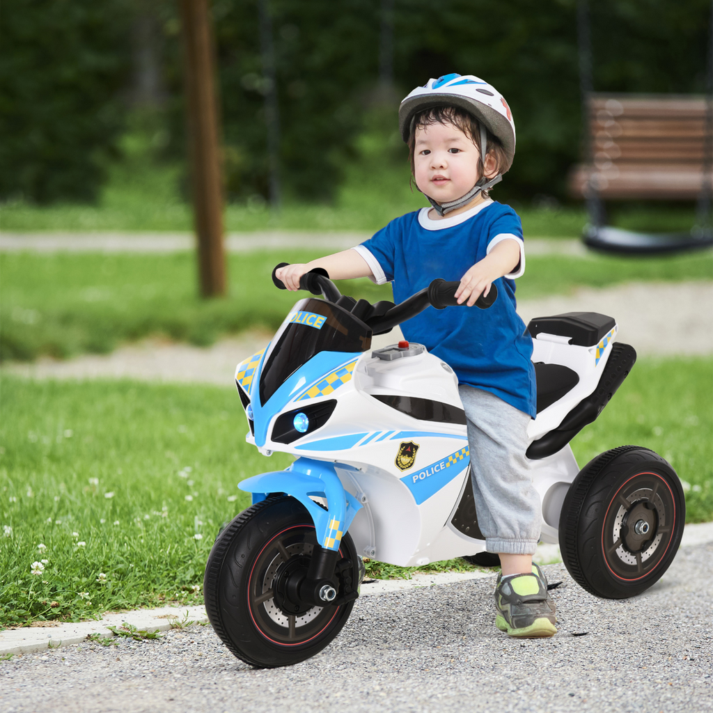 HOMCOM Kids Ride-On Police Bike 3-Wheel Vehicle with Music Lights 18-36 Mths
