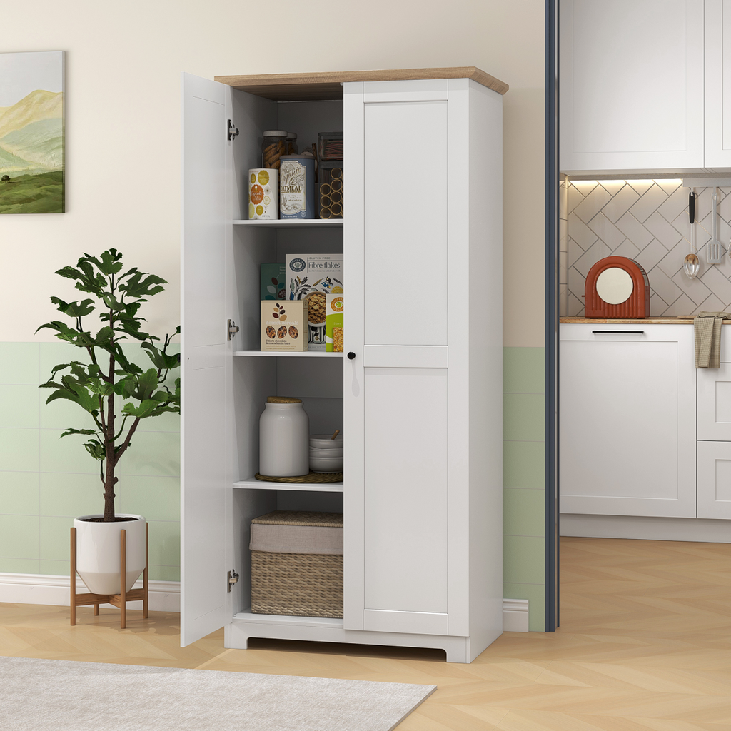 172cm Wooden Storage Cabinet Cupboard With 2 Doors 4 Shelves White