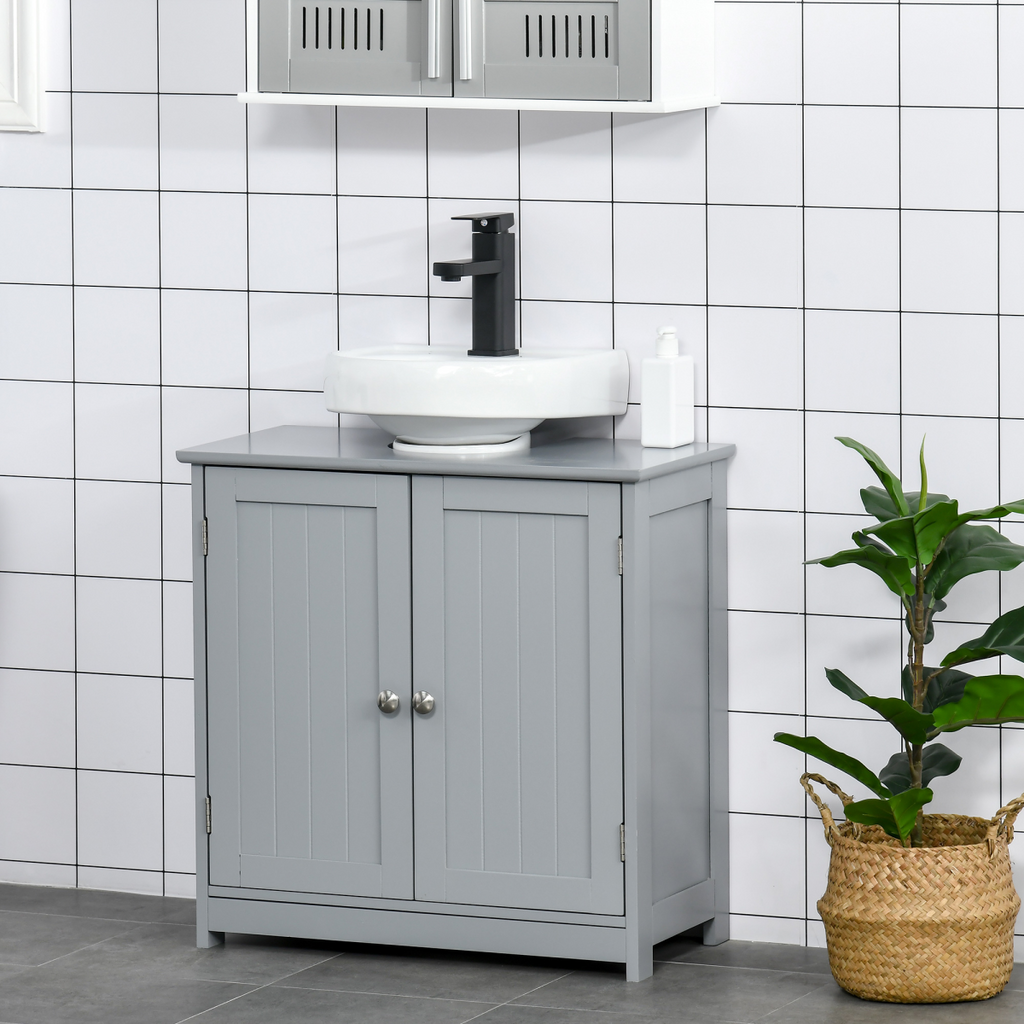 kleankin 60x60cm Under-Sink Storage Cabinet  Adjustable Shelf Drain Hole Grey