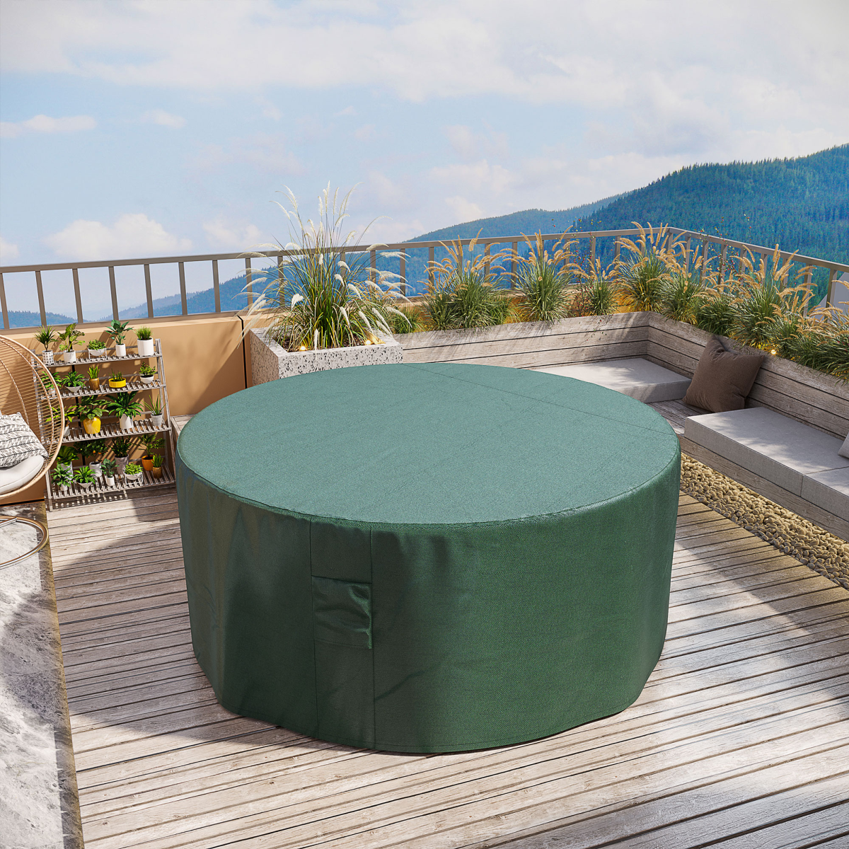 PVC Coated Large Round 600D Waterproof Outdoor Furniture Cover Green