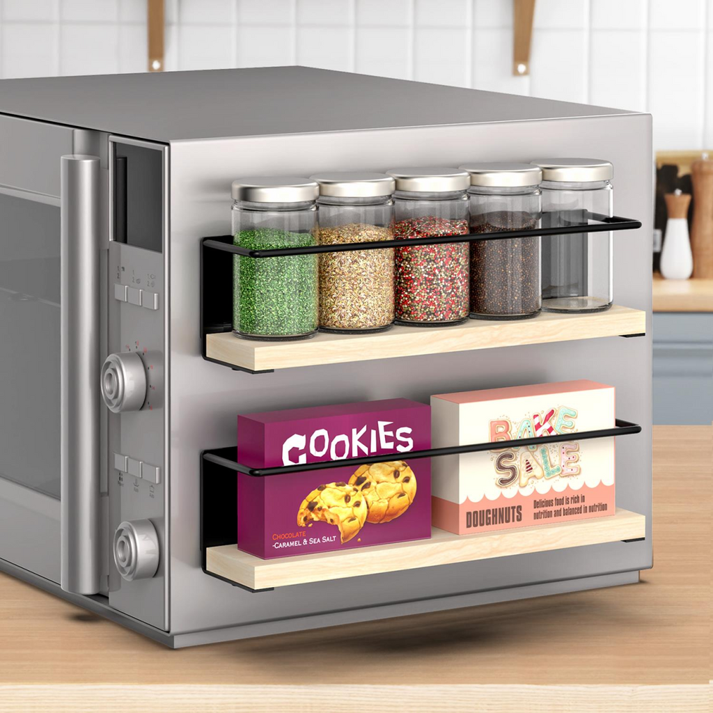 Vinsani 2pc MAGNETIC SPICE RACK WOODEN SHELF