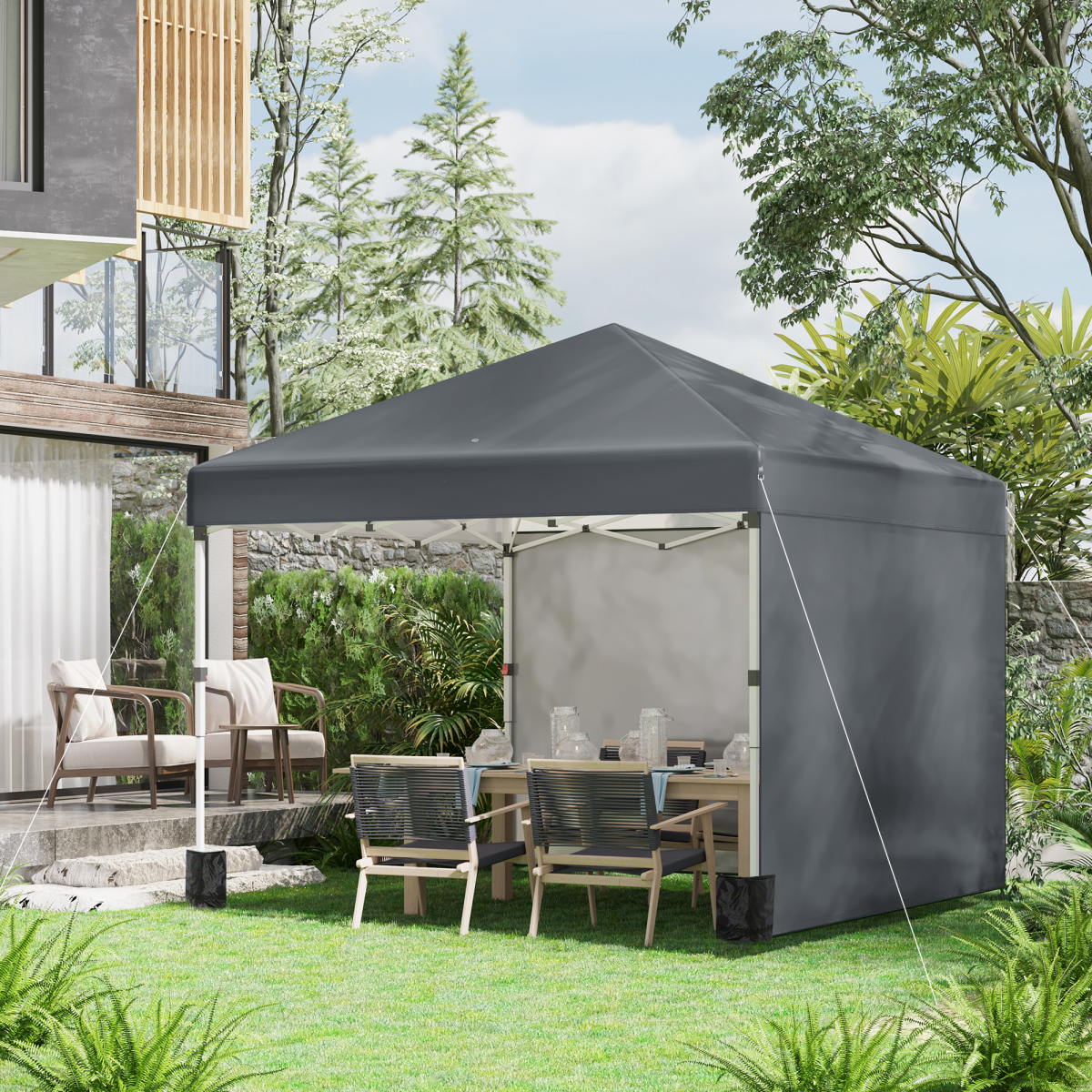 3 x 3 (M) Pop Up Gazebo Event Shelter with 2 Sidewalls, Weight Bags, Dark Grey