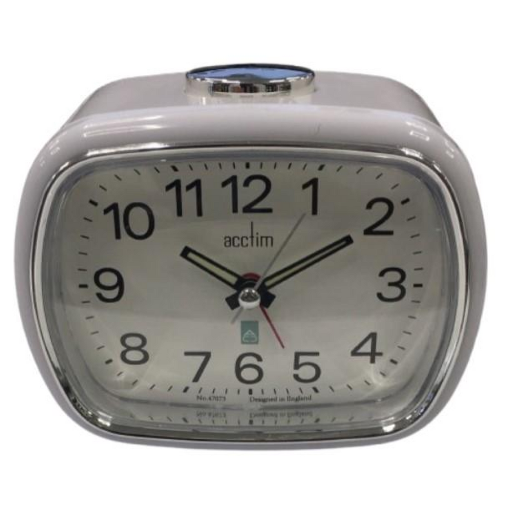 Acctim Camille Analogue Quartz Luminous Hands Chrome Bezel Alarm Clock White
