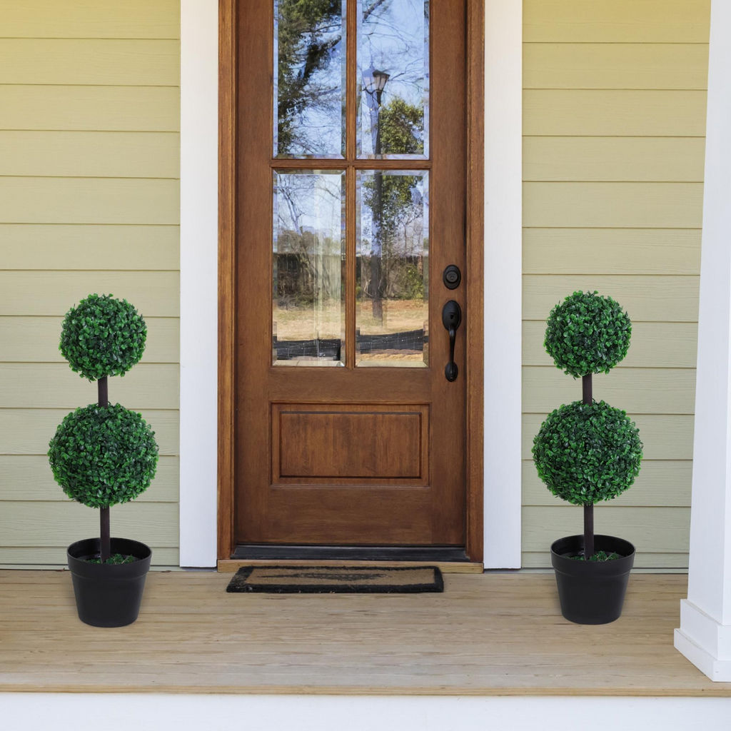 PE Set of 2 Artificial Boxwood Ball Topiary Plant Tree's Green