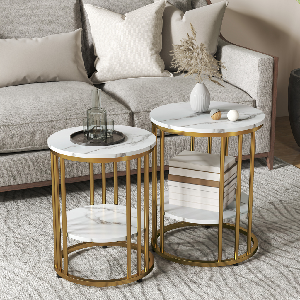 Elegant Marble-Effect Tables Set with Gold Tone Legs for Home & Office