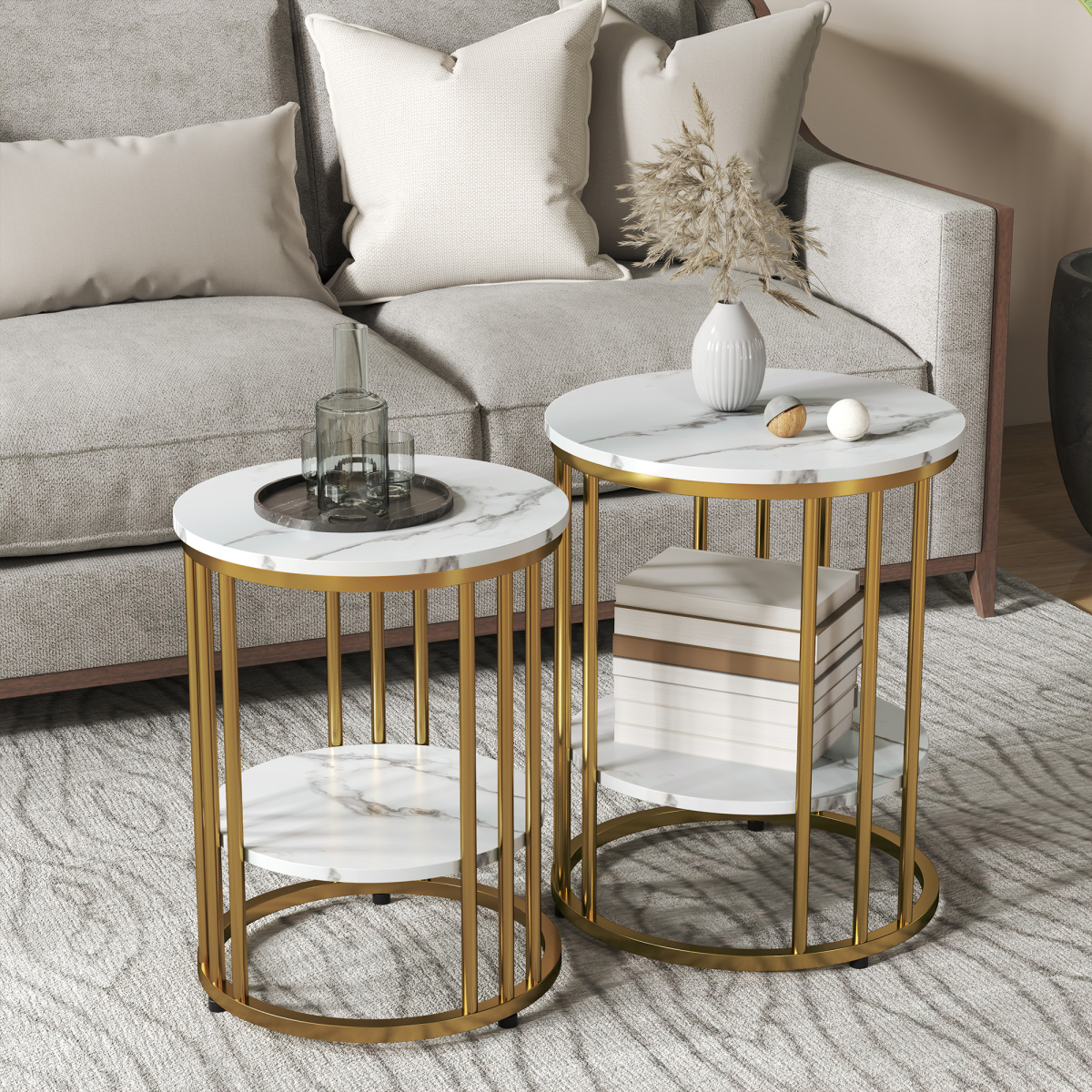 Elegant Marble-Effect Tables Set with Gold Tone Legs for Home & Office