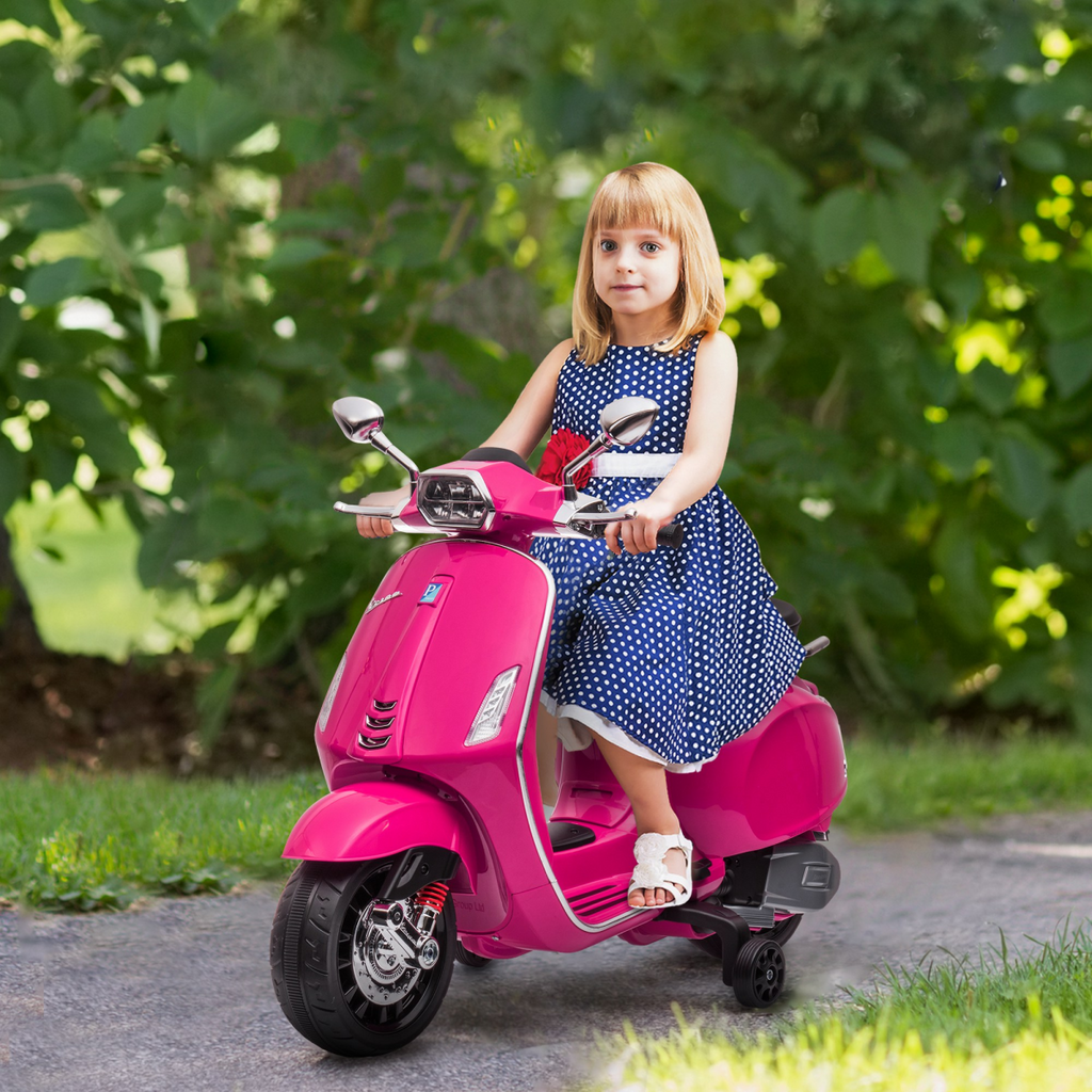 AIYAPLAY Vespa Licensed 12V Kids Electric Motorbike with 2 Training Wheels - Pink