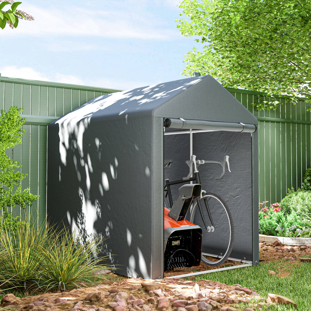 Outsunny 179 x 120cm Temporary Garden Shed, with Weather-resistant Plastic Cover and Accessories - Dark Grey