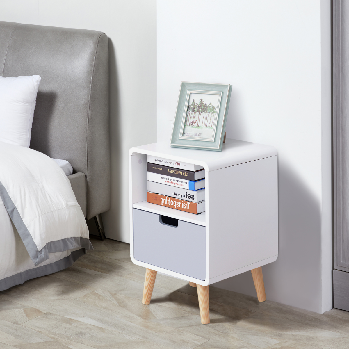 Scandinavian Nordic Style Bedside Table End Nightstand Lamp Desk With Drawer