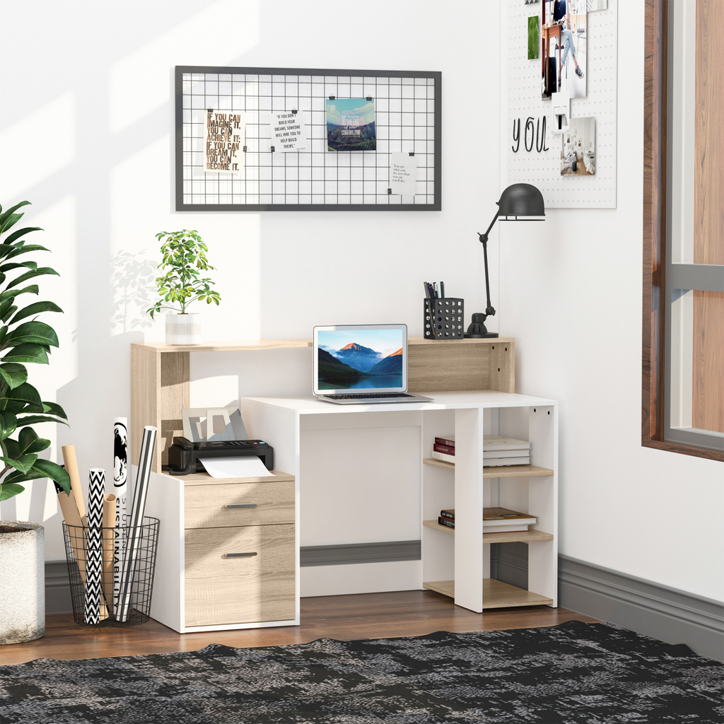 Multi-Storage & Workstation Desk Table Storage Shelves Home Office Oak HOMCOM