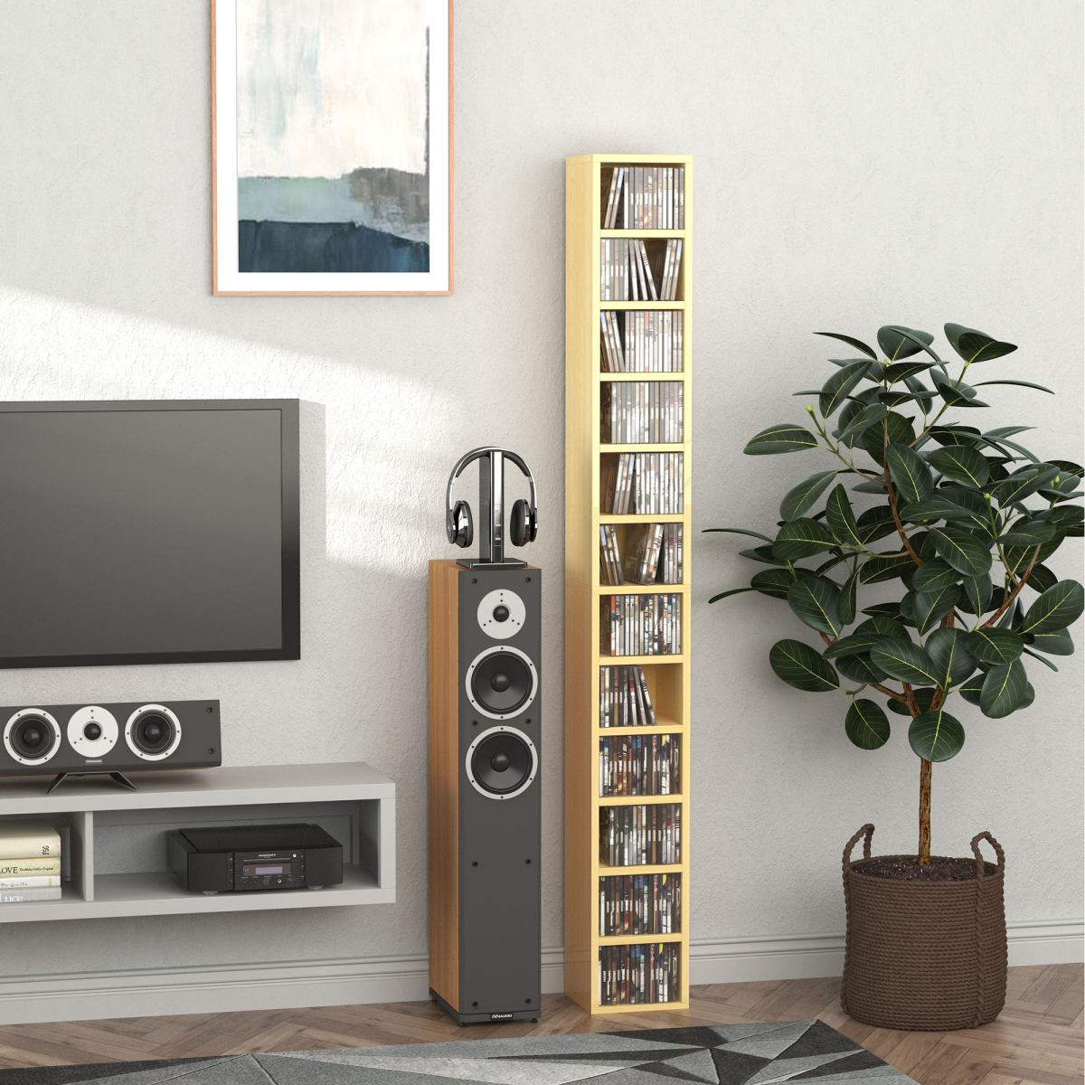 21L 75H cm Multimedia Shelf-Pine Wood Colour