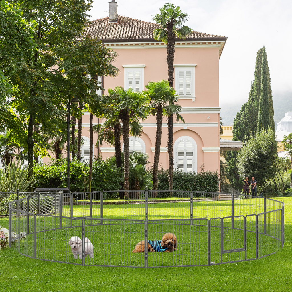 Heavy Duty Dog Pen with 2 Doors, 16 Panels Dog Playpen Puppy Pen, 60H cm