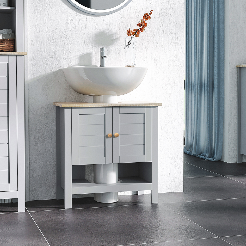 kleankin Bathroom Pedestal Under Sink Cabinet with Storage Shelf Double Door