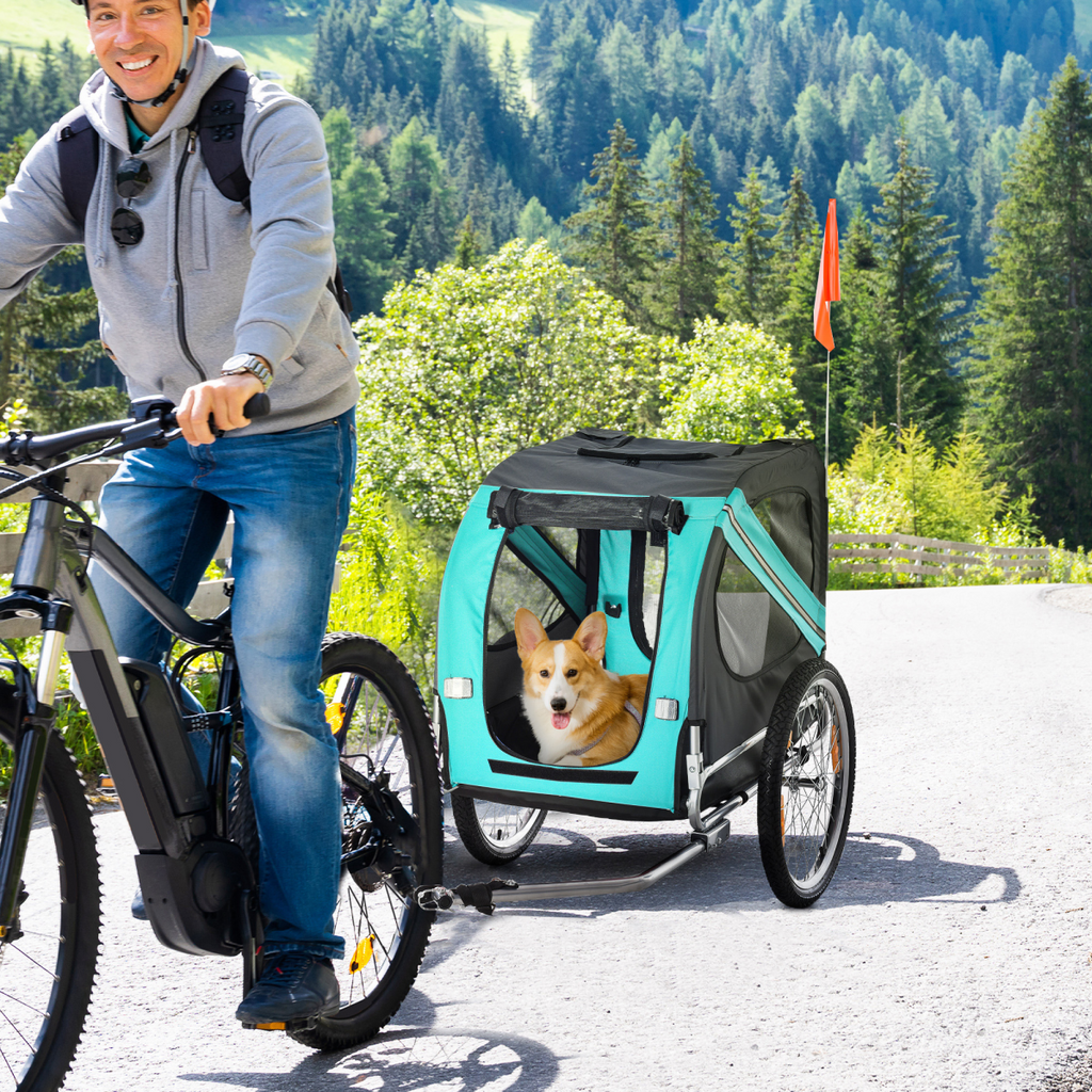 Pet Bicycle Trailer Dog Cat Bike Carrier Water Resistant W/ Hitch Coupler Green