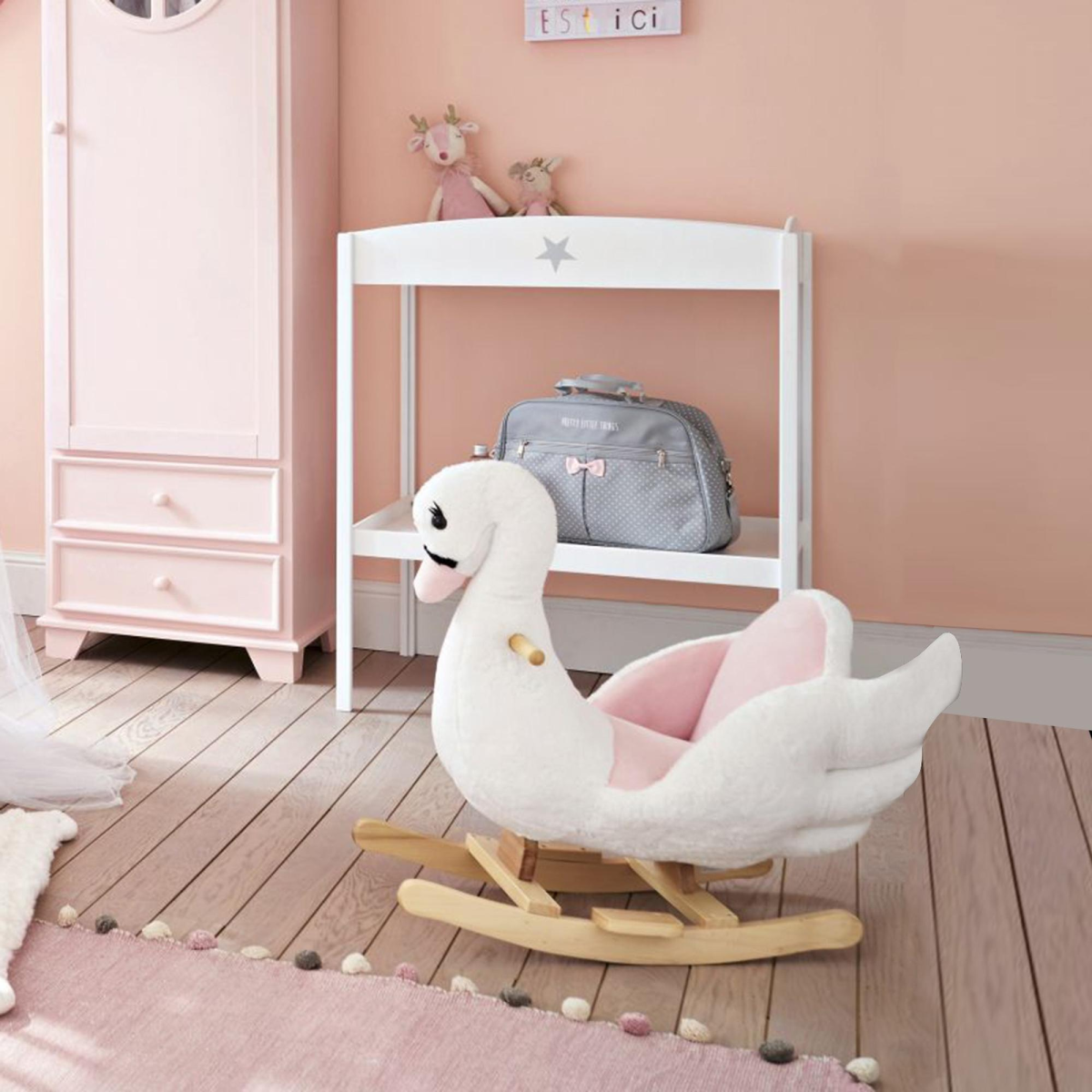 Kids Rocking Horse Ride On Swan Toy with Music Safety Seat for Toddler HOMCOM