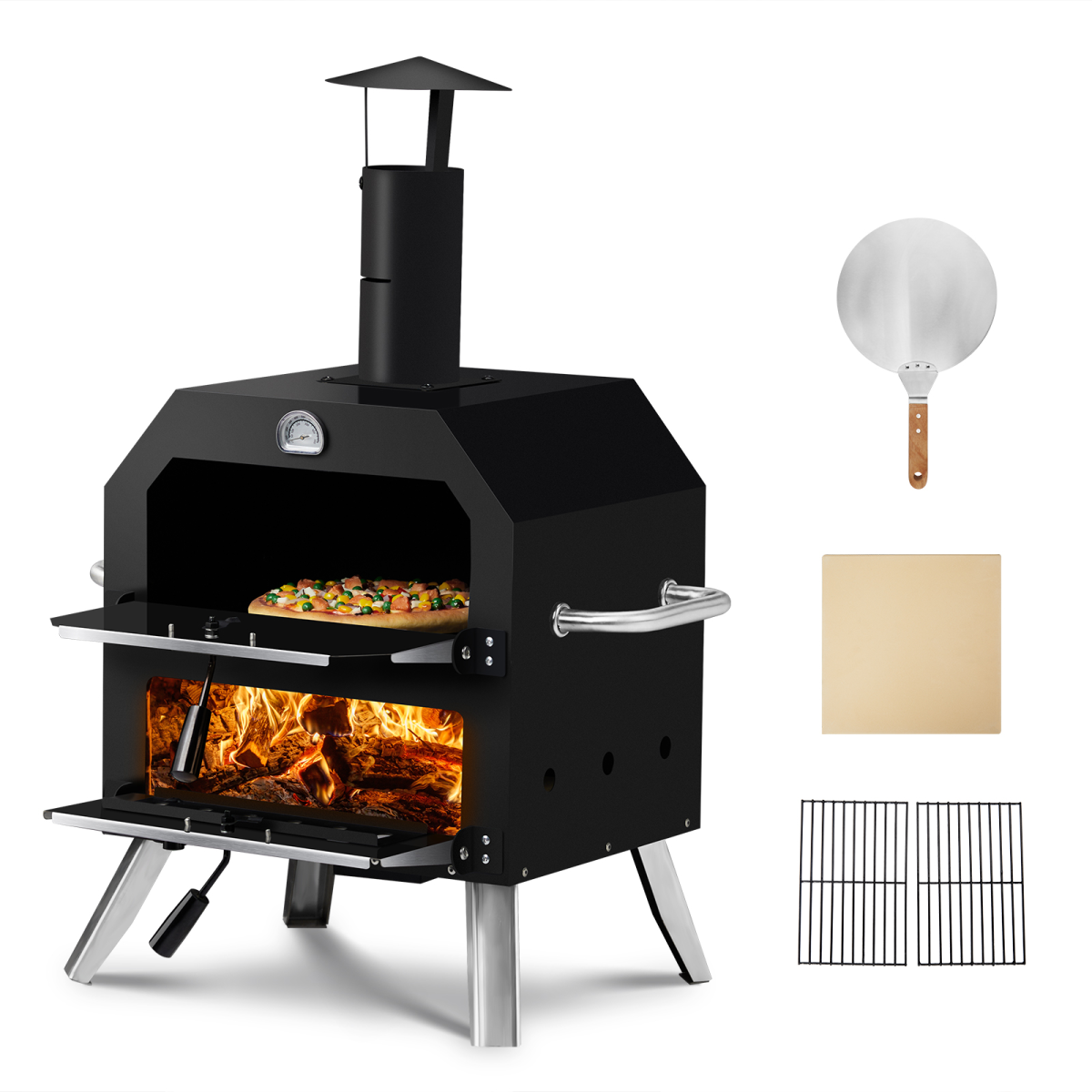 Outdoor Pizza Oven Wood Fired 2-Layer Pizza Ovens Outside Pizza Maker with Stone