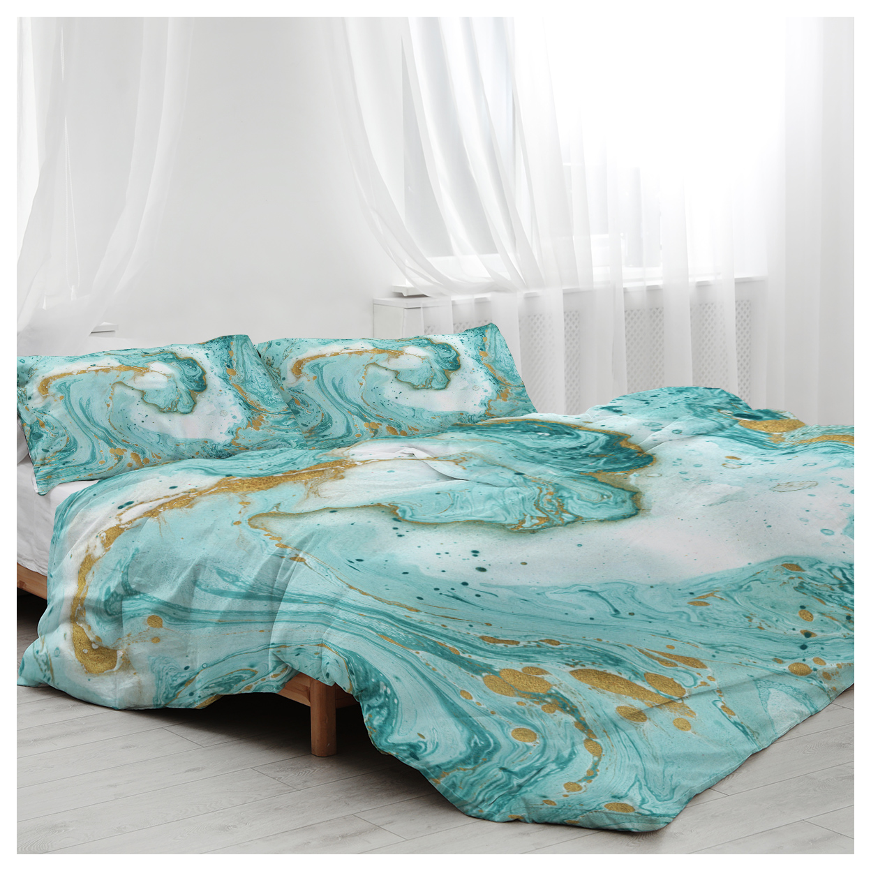 Chic Girly Marble Duvet Cover Mint Gold Glitter Turquoise Bedding Comforter Set Abstract Aqua Teel Blue Duvet Cover(Double)