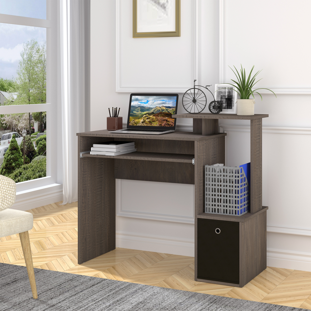 Computer Desk with Sliding Keyboard Tray Storage Drawer Shelf  Grey