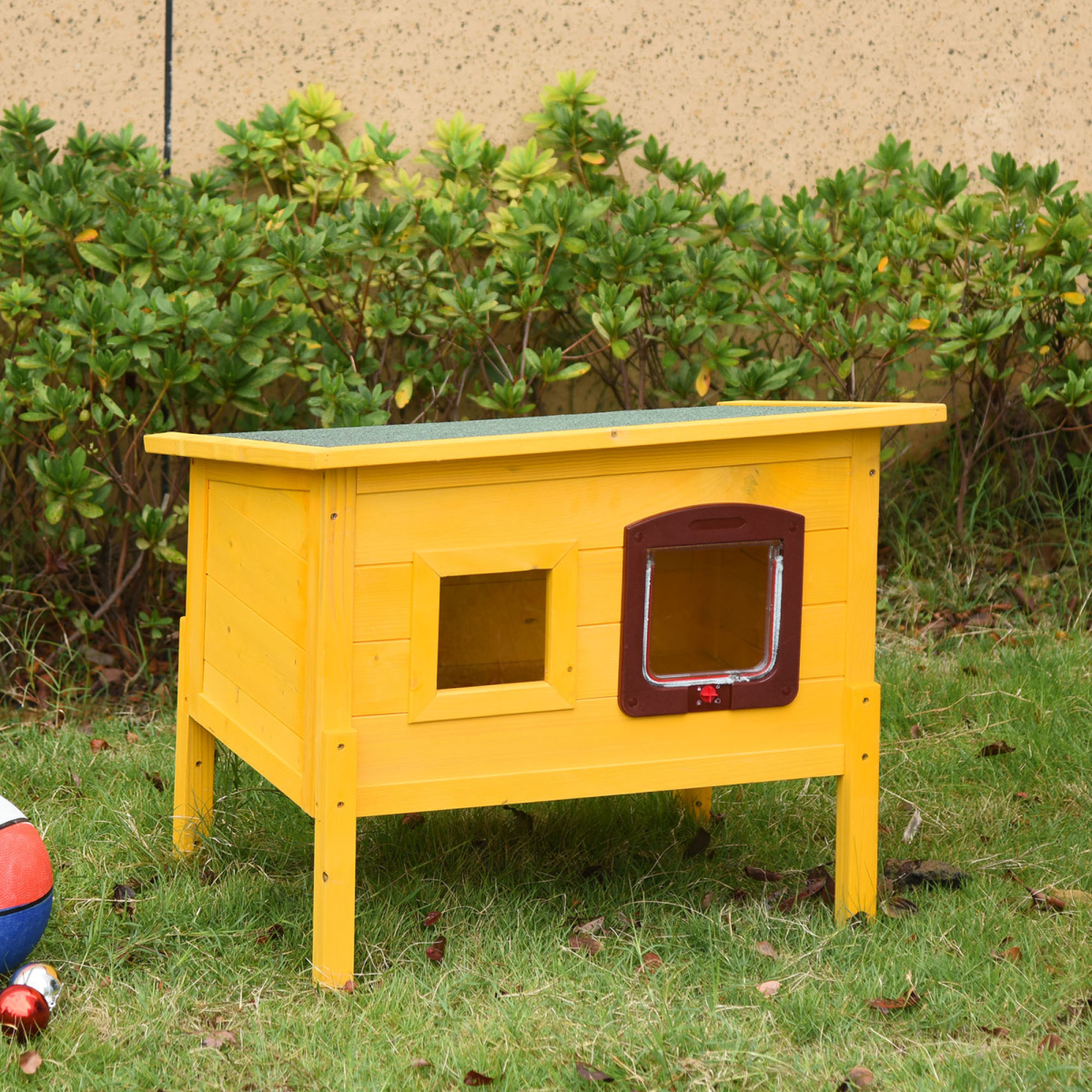 Wooden Cat House Pet Home Outdoor Waterproof Door Roof Shelter Garden PawHut
