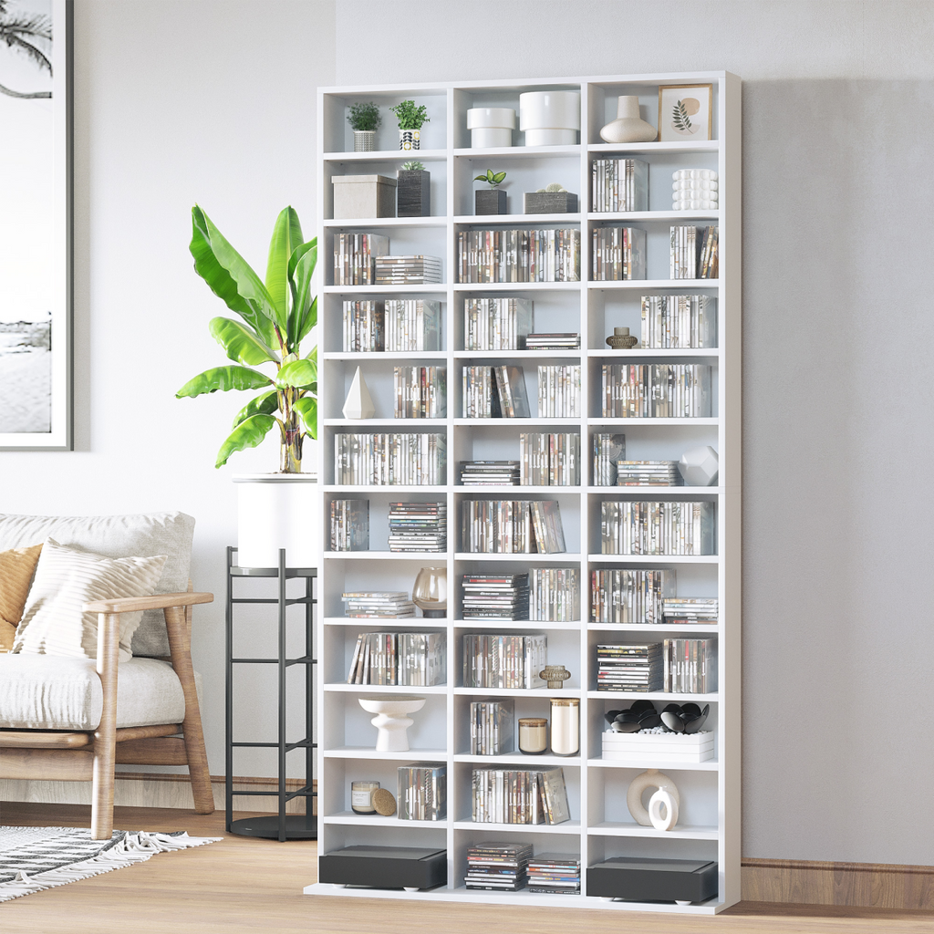 HOMCOM CD DVD Media Storage Shelves Display Shelf Racks Wooden Frame White
