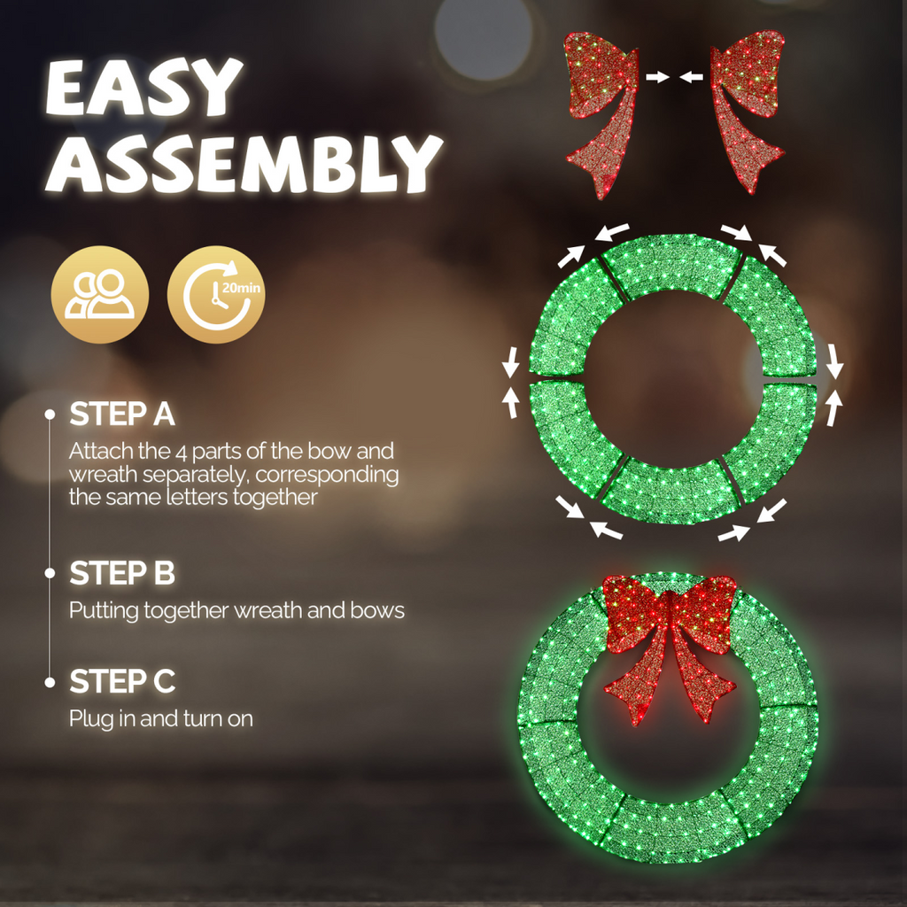 120cm Pre-lit Outdoor Christmas Wreath Decoration
