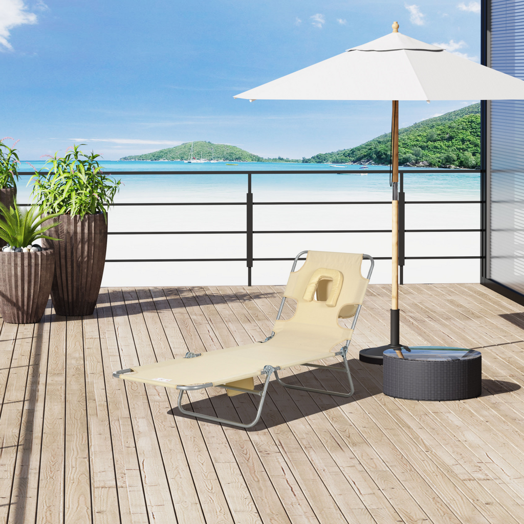 Patio Foldable Sun Lounger 5 Level Adjustable Reclining Chair Beige