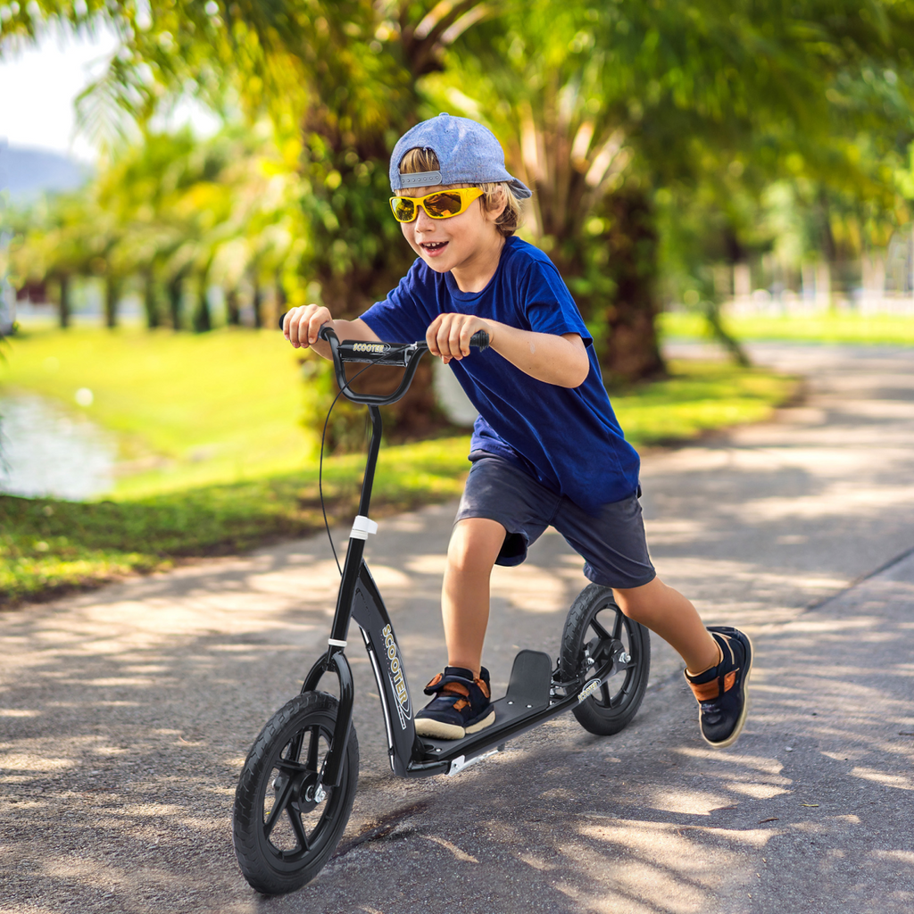 Push Scooter Teen Kids Stunt Bike Ride On with 12" EVA Tyres, Black HOMCOM