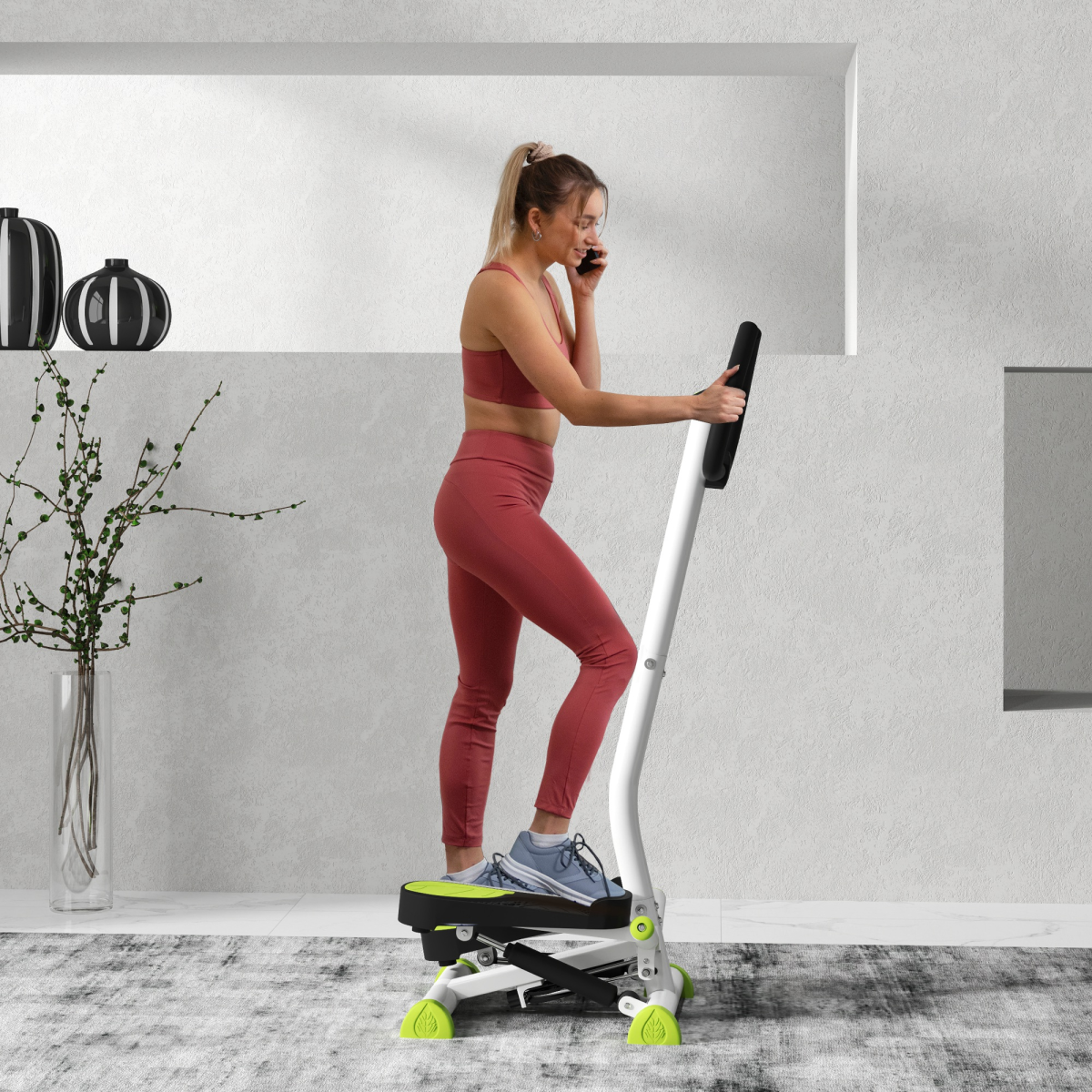 Adjustable Stepper Aerobic Ab Exercise Machine LCD Screen Handle, White HOMCOM