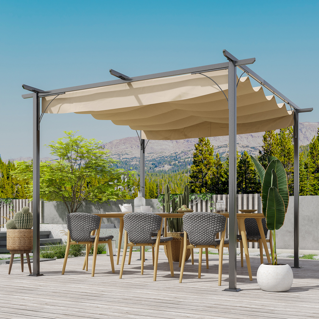 3x3m Outdoor Pergola Metal Gazebo Porch Awning Retractable Canopy Outsunny