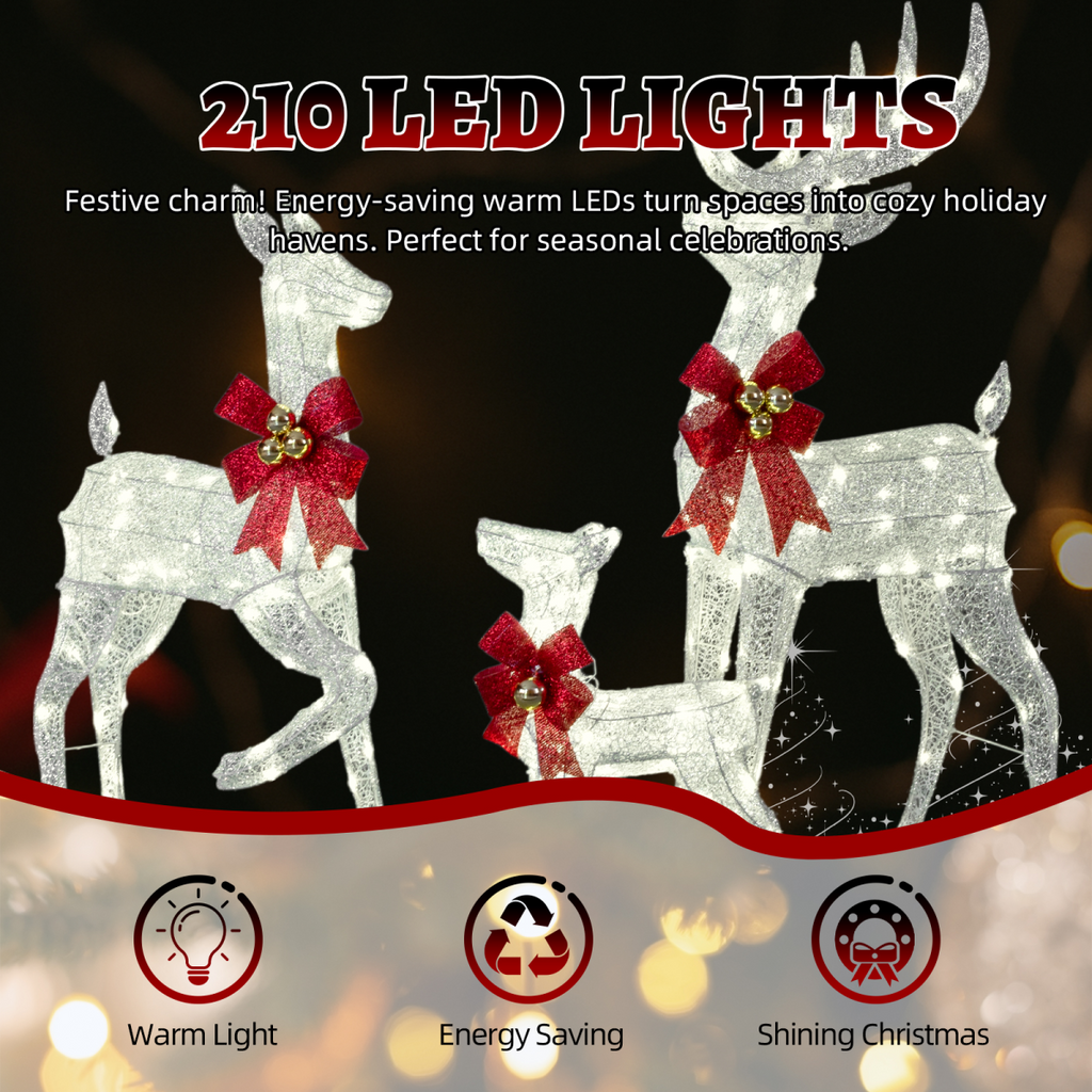3-Piece Lighted Christmas Reindeer Family Set Outdoor Decorations