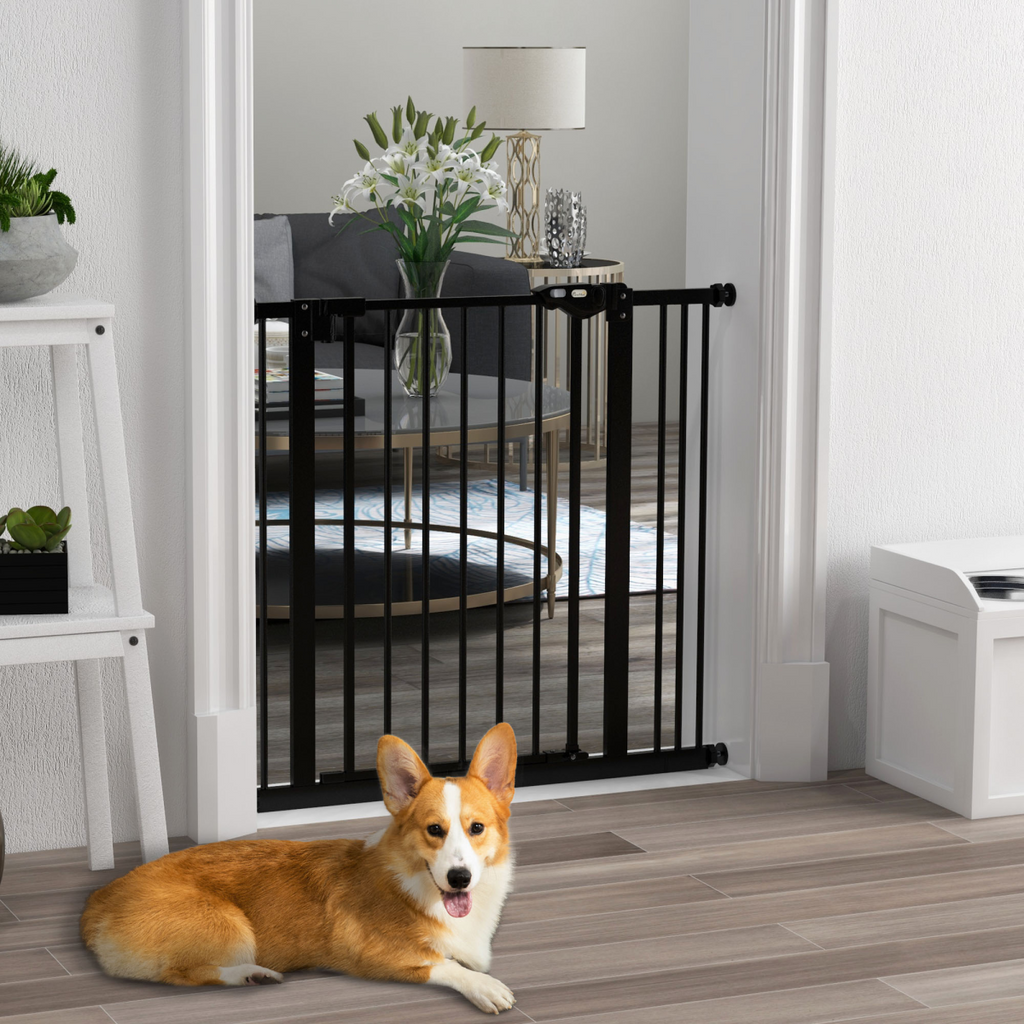 PawHut Adjustable Safety Gate with 1 Extensions and Four Adjustable Screws, Black