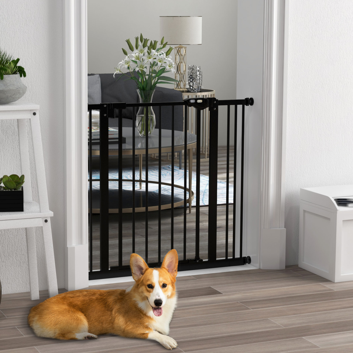 PawHut Adjustable Safety Gate with 1 Extensions and Four Adjustable Screws, Black