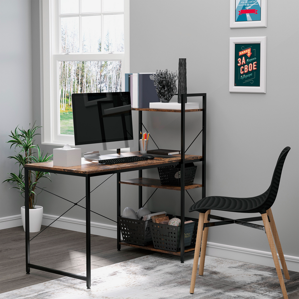 Computer Desk PC Table Study Workstation Home Office 4-tier Bookshelf Storage
