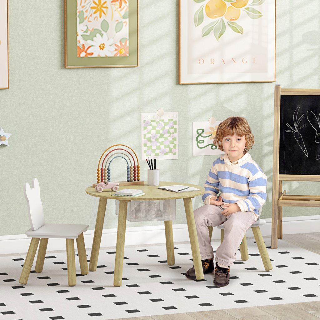 AIYAPLAY 3 Pieces Toddler Table and Chair Set with Centre Mesh Bag