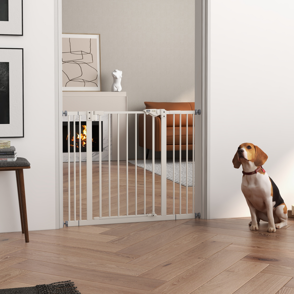 PawHut Adjustable Safety Gate with 2 Extensions and Four Adjustable Screws, White