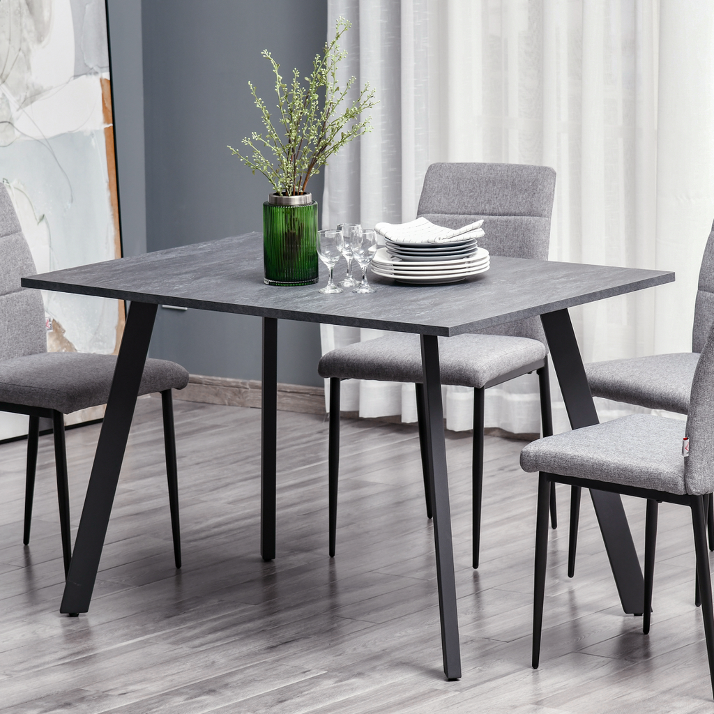 Modern Rectangular Dining Table with Metal Legs Indoor, Dark Grey