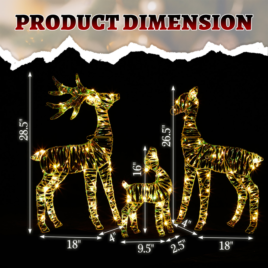 3-Piece Lighted Iridescent Christmas Reindeer Family Set Outdoor Decorations