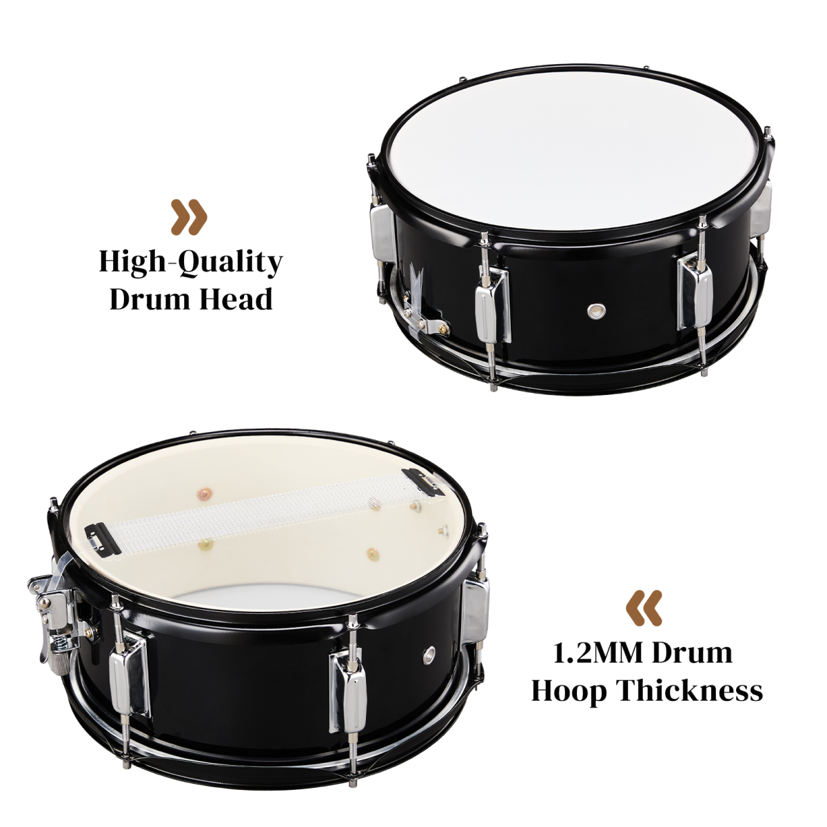 12 x 5.5 inches Professional Marching Snare Drum & Drum Stick & Strap & Wrench Kit Black