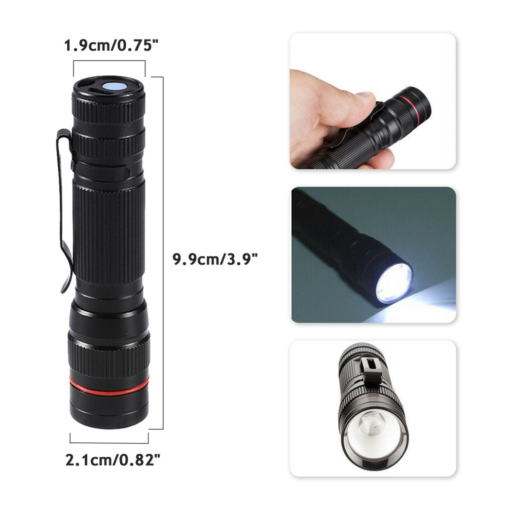 2 Pack USB Rechargeable LED Flashlight Adjustable Focus 3-Modes Outdoor Mini Flashlight